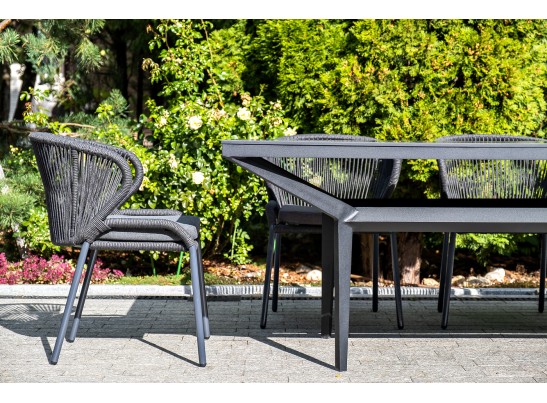 "Милан" стул плетеный из роупа, каркас алюминий темно-серый (RAL7024) шагрень, роуп темно-серый круглый, ткань темно-серая в Каменске-Уральском