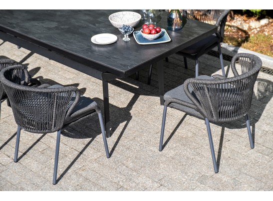 "Милан" стул плетеный из роупа, каркас алюминий темно-серый (RAL7024) шагрень, роуп темно-серый круглый, ткань темно-серая в Каменске-Уральском