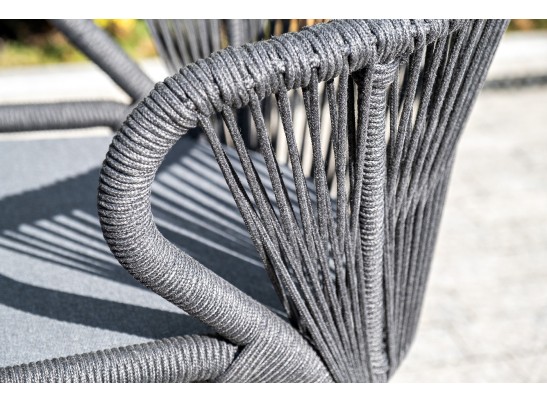 "Милан" стул плетеный из роупа, каркас алюминий темно-серый (RAL7024) шагрень, роуп темно-серый круглый, ткань темно-серая в Каменске-Уральском