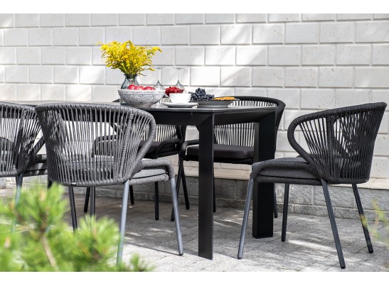 "Милан" стул плетеный из роупа, каркас алюминий темно-серый (RAL7024) шагрень, роуп темно-серый круглый, ткань темно-серая в Каменске-Уральском