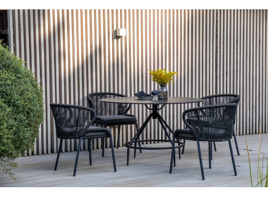 "Милан" стул плетеный из роупа, каркас алюминий темно-серый (RAL7024) шагрень, роуп темно-серый круглый, ткань темно-серая в Каменске-Уральском