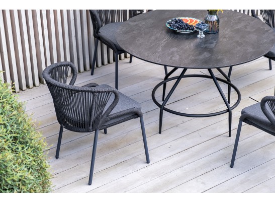 "Милан" стул плетеный из роупа, каркас алюминий темно-серый (RAL7024) шагрень, роуп темно-серый круглый, ткань темно-серая в Каменске-Уральском