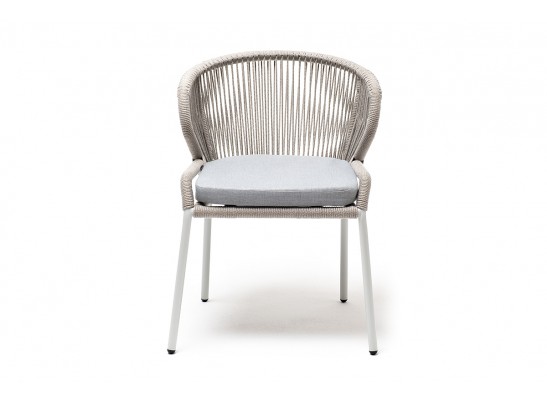 "Милан" стул плетеный из роупа, каркас алюминий светло-серый (RAL7035) муар, роуп серый меланж круглый, ткань светло-серая в Каменске-Уральском