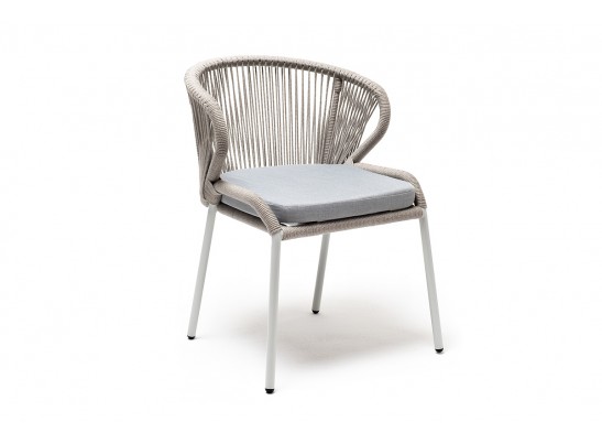 "Милан" стул плетеный из роупа, каркас алюминий светло-серый (RAL7035) муар, роуп серый меланж круглый, ткань светло-серая в Каменске-Уральском