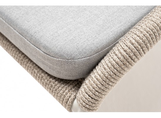 "Милан" стул плетеный из роупа, каркас алюминий светло-серый (RAL7035) муар, роуп серый меланж круглый, ткань светло-серая в Каменске-Уральском