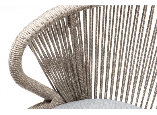 "Милан" стул плетеный из роупа, каркас алюминий светло-серый (RAL7035) муар, роуп серый меланж круглый, ткань светло-серая в Каменске-Уральском