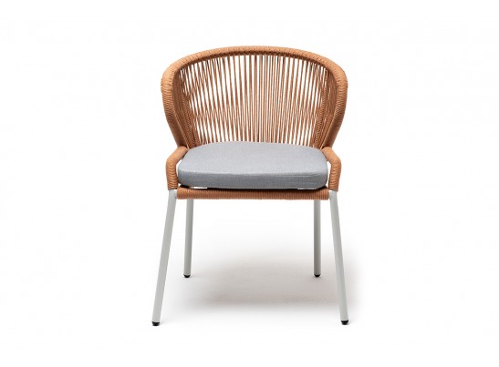 "Милан" стул плетеный из роупа, каркас алюминий светло-серый (RAL7035) муар, роуп оранжевый меланж круглый, ткань светло-серая в Каменске-Уральском