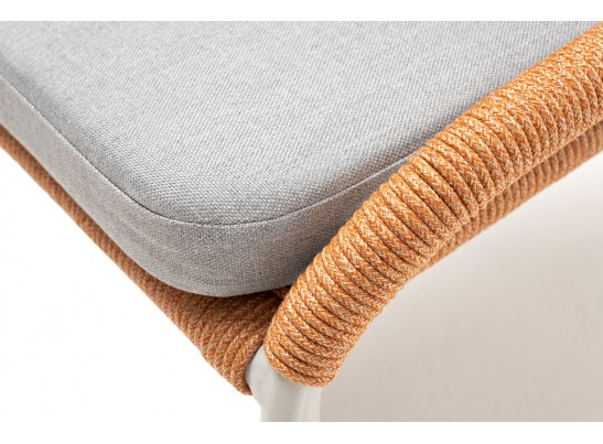 "Милан" стул плетеный из роупа, каркас алюминий светло-серый (RAL7035) муар, роуп оранжевый меланж круглый, ткань светло-серая в Каменске-Уральском