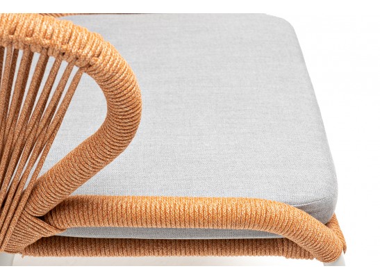 "Милан" стул плетеный из роупа, каркас алюминий светло-серый (RAL7035) муар, роуп оранжевый меланж круглый, ткань светло-серая в Каменске-Уральском