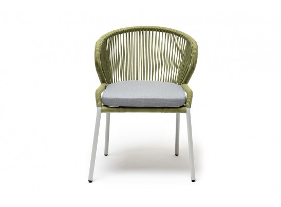 "Милан" стул плетеный из роупа, каркас алюминий светло-серый (RAL7035) муар, роуп салатовый меланж круглый, ткань светло-серая в Каменске-Уральском