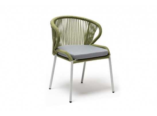 "Милан" стул плетеный из роупа, каркас алюминий светло-серый (RAL7035) муар, роуп салатовый меланж круглый, ткань светло-серая в Каменске-Уральском