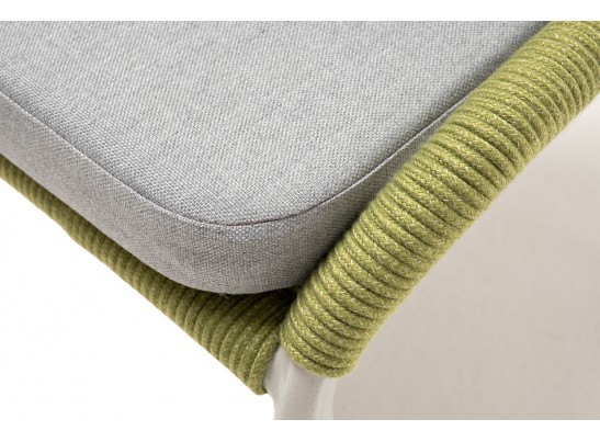 "Милан" стул плетеный из роупа, каркас алюминий светло-серый (RAL7035) муар, роуп салатовый меланж круглый, ткань светло-серая в Каменске-Уральском