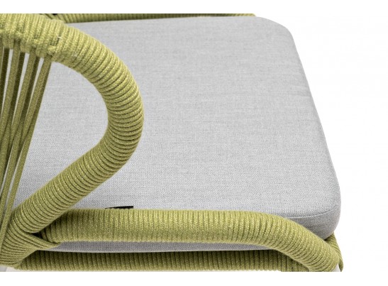 "Милан" стул плетеный из роупа, каркас алюминий светло-серый (RAL7035) муар, роуп салатовый меланж круглый, ткань светло-серая в Каменске-Уральском