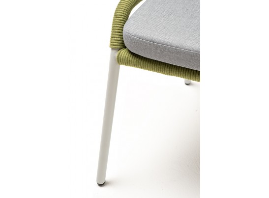 "Милан" стул плетеный из роупа, каркас алюминий светло-серый (RAL7035) муар, роуп салатовый меланж круглый, ткань светло-серая в Каменске-Уральском