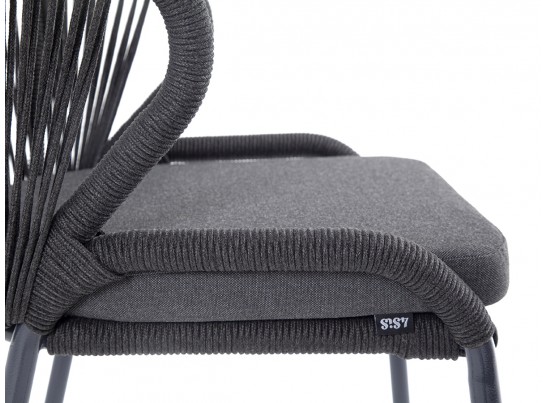 "Милан" стул плетеный из роупа, каркас алюминий темно-серый (RAL7024) муар, роуп темно-серый круглый, ткань темно-серая 027 в Каменске-Уральском