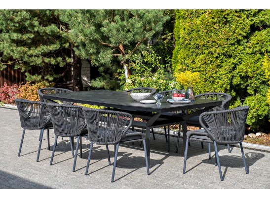 "Милан" стул плетеный из роупа, каркас алюминий темно-серый (RAL7024) муар, роуп темно-серый круглый, ткань темно-серая 027 в Каменске-Уральском