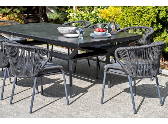 "Милан" стул плетеный из роупа, каркас алюминий темно-серый (RAL7024) муар, роуп темно-серый круглый, ткань темно-серая 027 в Каменске-Уральском