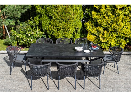 "Милан" стул плетеный из роупа, каркас алюминий темно-серый (RAL7024) муар, роуп темно-серый круглый, ткань темно-серая 027 в Каменске-Уральском