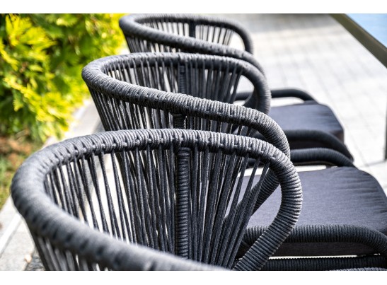 "Милан" стул плетеный из роупа, каркас алюминий темно-серый (RAL7024) муар, роуп темно-серый круглый, ткань темно-серая 027 в Каменске-Уральском