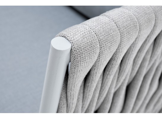 "Монако" кресло плетеное из роупа, каркас алюминий светло-серый (RAL7035) муар, роуп светло-серый 40 мм, ткань светло-серая в Каменске-Уральском