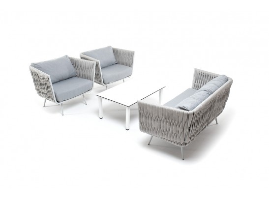 "Монако" лаунж-зона 4-местная из роупа со столом "Верона" (серый гранит), каркас светло-серый, роуп светло-серый в Каменске-Уральском