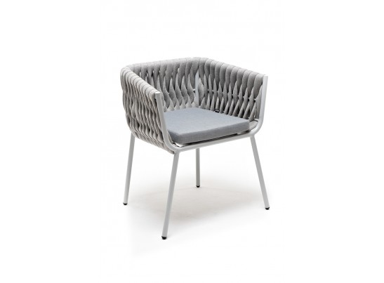 "Монако" стул плетеный из роупа, каркас алюминий светло-серый, роуп светло-серый, ткань светло-серая в Каменске-Уральском