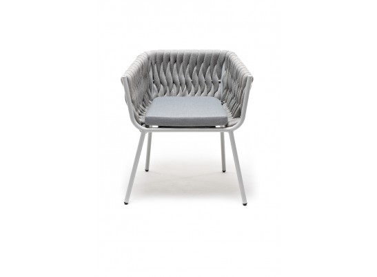 "Монако" стул плетеный из роупа, каркас алюминий светло-серый, роуп светло-серый, ткань светло-серая в Каменске-Уральском