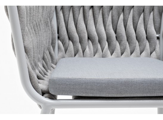 "Монако" стул плетеный из роупа, каркас алюминий светло-серый, роуп светло-серый, ткань светло-серая в Каменске-Уральском