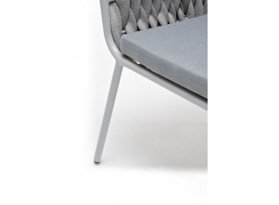 "Монако" стул плетеный из роупа, каркас алюминий светло-серый (RAL7035) муар, роуп светло-серый 40 мм, ткань светло-серая в Каменске-Уральском