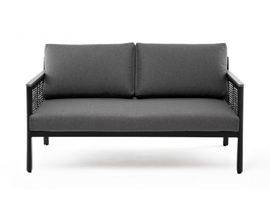 "Сан Ремо" диван 2-местный плетеный из роупа, каркас алюминий темно-серый, роуп серый, ткань серая в Каменске-Уральском