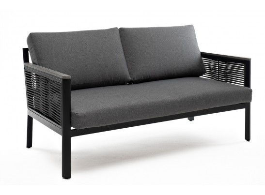 "Сан Ремо" диван 2-местный плетеный из роупа, каркас алюминий темно-серый, роуп серый, ткань серая в Каменске-Уральском