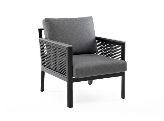 "Сан Ремо" кресло плетеное из роупа садовое, каркас алюминий темно-серый, роуп серый, ткань серая в Каменске-Уральском