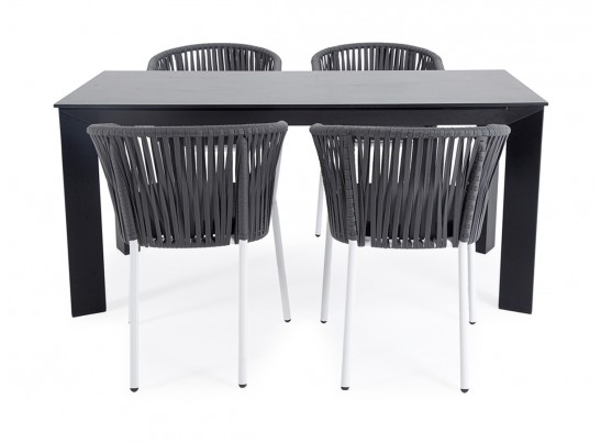 "Флоренция" обеденная группа на 4 персоны со стульями "Бордо", каркас белый, роуп серый в Каменске-Уральском