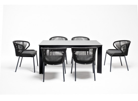 "Венето" обеденная группа на 6 персон со стульями "Милан", каркас темно-серый, роуп темно-серый в Каменске-Уральском