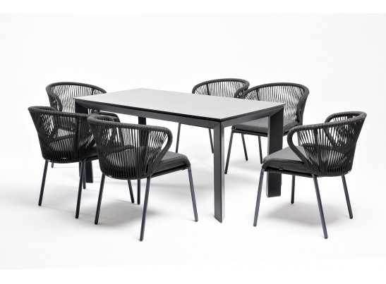 "Венето" обеденная группа на 6 персон со стульями "Милан", каркас темно-серый, роуп темно-серый в Каменске-Уральском