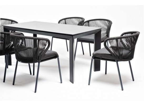 "Венето" обеденная группа на 6 персон со стульями "Милан", каркас темно-серый, роуп темно-серый в Каменске-Уральском