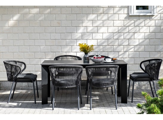 "Венето" обеденная группа на 6 персон со стульями "Милан", каркас темно-серый, роуп темно-серый в Каменске-Уральском