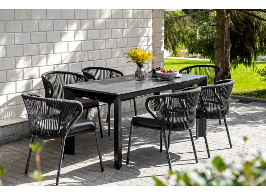 "Венето" обеденная группа на 6 персон со стульями "Милан", каркас темно-серый, роуп темно-серый в Каменске-Уральском