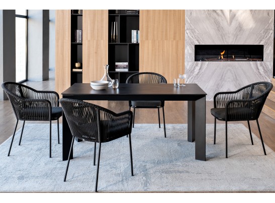 "Венето" обеденная группа на 4 персоны со стульями "Лион", каркас темно-серый, роуп темно-серый в Каменске-Уральском