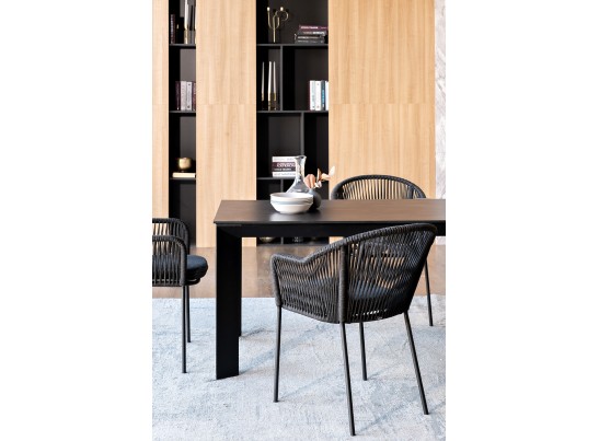 "Венето" обеденная группа на 4 персоны со стульями "Лион", каркас темно-серый, роуп темно-серый в Каменске-Уральском