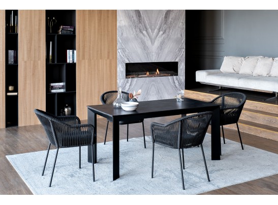 "Венето" обеденная группа на 4 персоны со стульями "Лион", каркас темно-серый, роуп темно-серый в Каменске-Уральском