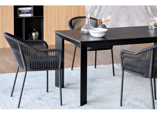 "Венето" обеденная группа на 4 персоны со стульями "Лион", каркас темно-серый, роуп темно-серый в Каменске-Уральском