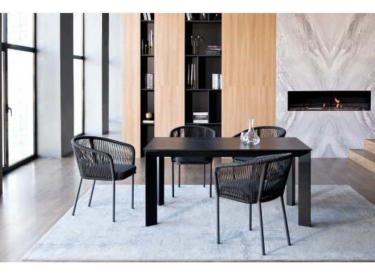 "Венето" обеденная группа на 4 персоны со стульями "Марсель", каркас темно-серый, роуп темно-серый в Каменске-Уральском