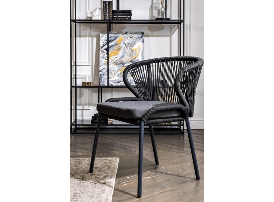 "Венето" обеденная группа на 4 персоны со стульями "Милан", каркас темно-серый, роуп темно-серый в Каменске-Уральском