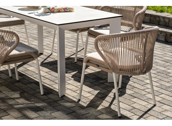 "Венето" обеденная группа на 6 персон со стульями "Милан", каркас белый, роуп бежевый в Каменске-Уральском