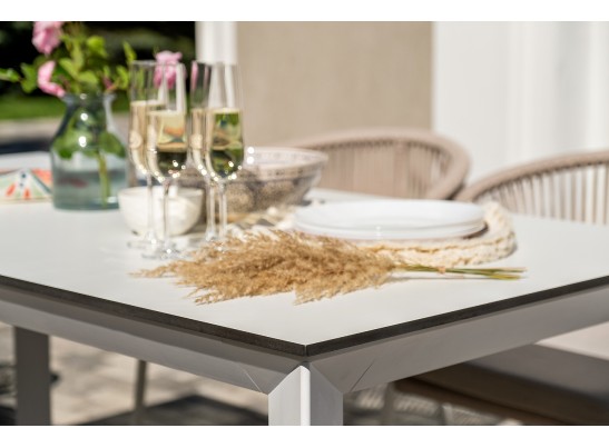 "Венето" обеденная группа на 6 персон со стульями "Милан", каркас белый, роуп бежевый в Каменске-Уральском