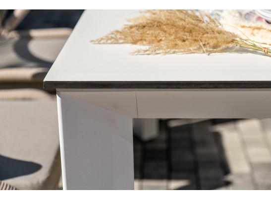 "Венето" обеденная группа на 6 персон со стульями "Милан", каркас белый, роуп бежевый в Каменске-Уральском