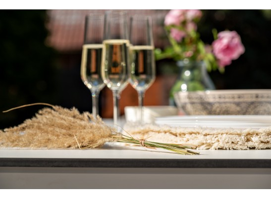 "Венето" обеденная группа на 6 персон со стульями "Милан", каркас белый, роуп бежевый в Каменске-Уральском