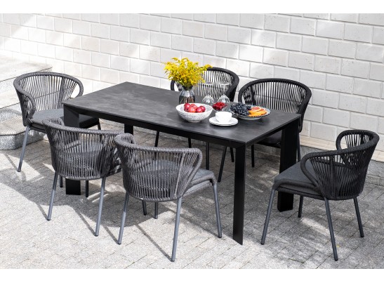 "Венето" обеденный стол из HPL 160х80см, цвет "серый гранит", каркас черный в Каменске-Уральском