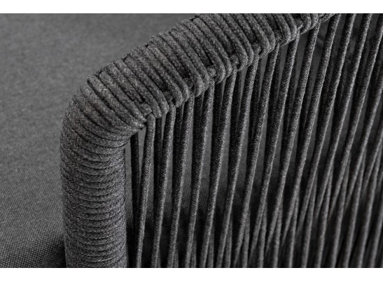 "Верона" диван 3-местный плетеный из роупа, каркас алюминий темно-серый (RAL7024) муар, роуп темно-серый круглый, ткань темно-серая 027 в Каменске-Уральском